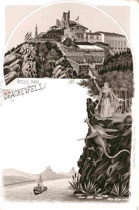 Drachenfels Restaurant Drache Litho