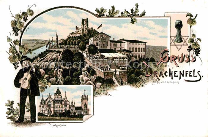 Drachenfels Drachenburg Restaurant Litho