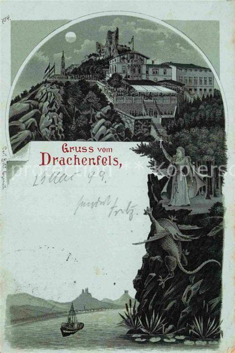 Drachenfels Restaurant Drache Litho