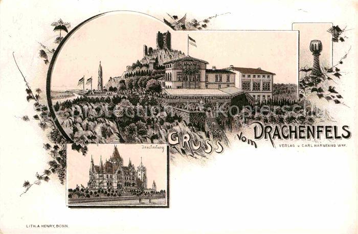 Drachenfels Drachenburg Restaurant Litho