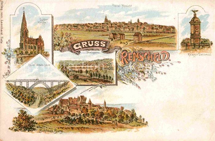 Remscheid Lutherkirche Kriegerdenkmal Kaiser-Wilhelm-Bruecke Litho