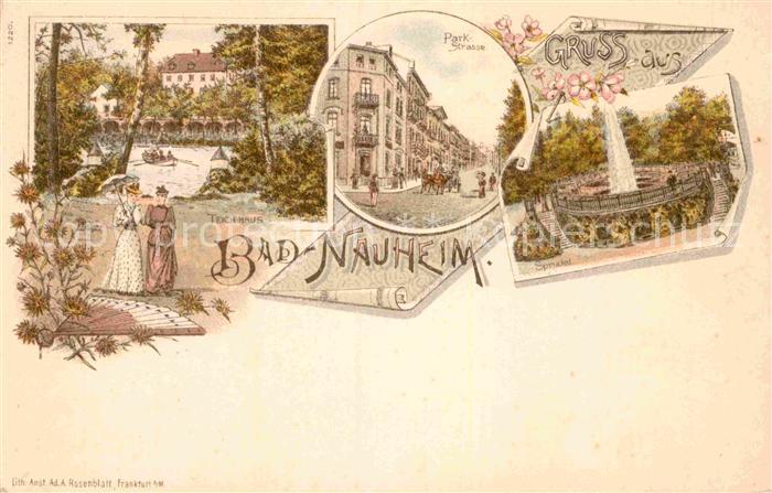 Bad Nauheim Teichhaus Parkstrasse Sprudel Litho