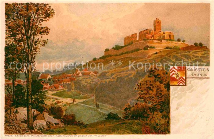 Koenigstein Taunus Burgruine Litho Kuenstlerkarte W. Lauter