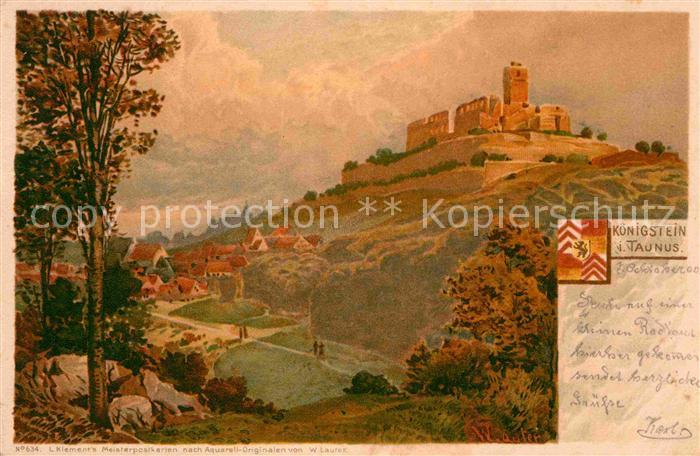 Koenigstein Taunus Burgruine Kuenstlerkarte W. Lauter Litho
