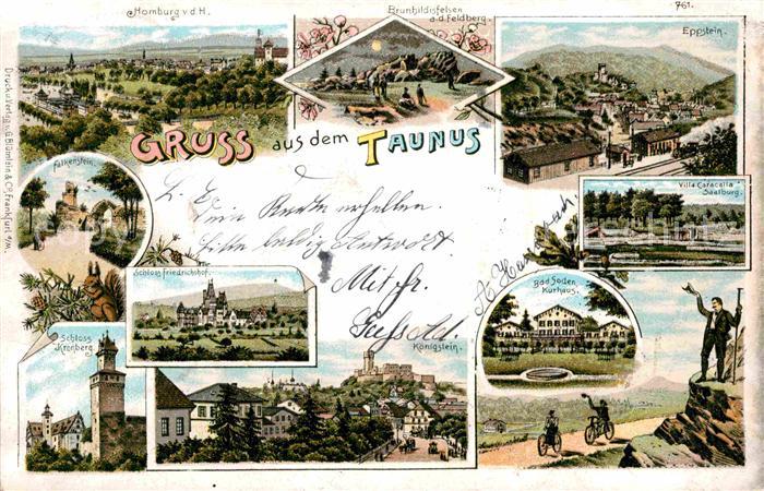 Koenigstein Taunus Burgruine Eppstein Falkenstein Bad Soden Kurhaus Litho