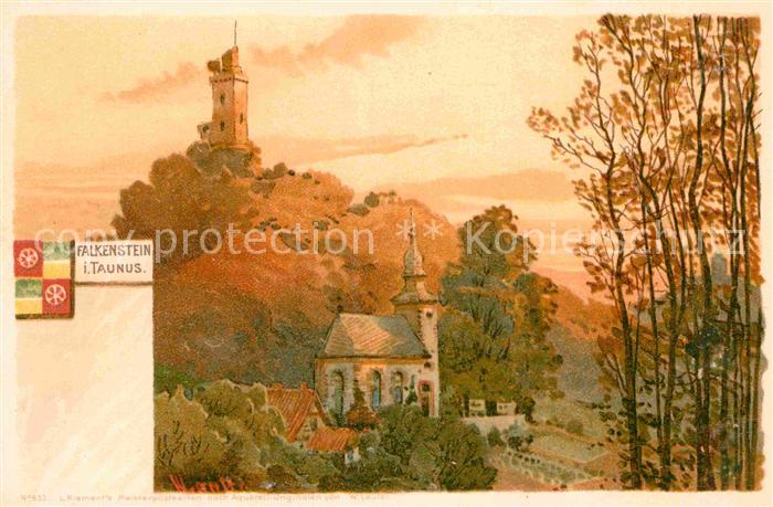 Falkenstein Taunus Burgruine Kuenstlerkarte W. Lauter Litho