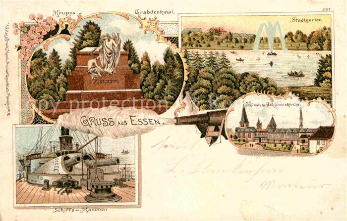 Essen Ruhr Krupps-Grabdenkmal Schiffskanonen Muenster Litho