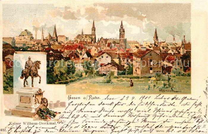 Essen Ruhr Kaiser-Wilhelm-Denkmal Kuenstlerkarte Heinisch Litho