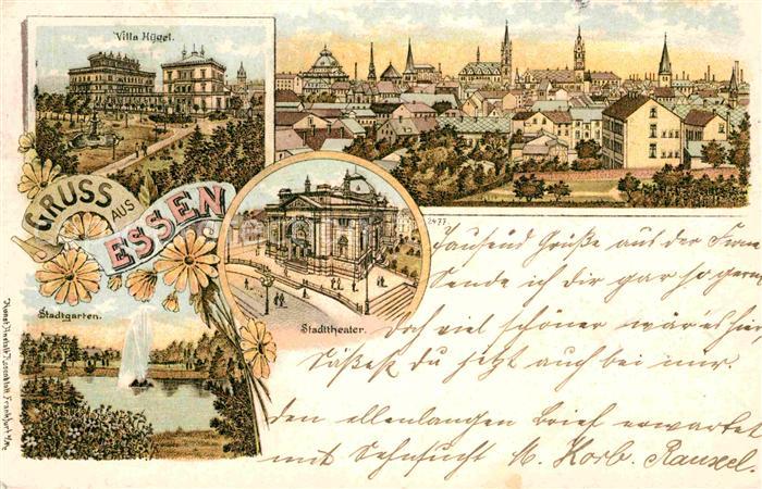 Essen Ruhr Stadttheater Villa Huegel Stadtgarten Litho