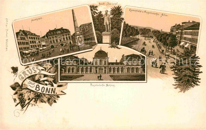 Bonn Rhein Marktplatz Poppelsdorfer Schloss Kaiserplatz Litho