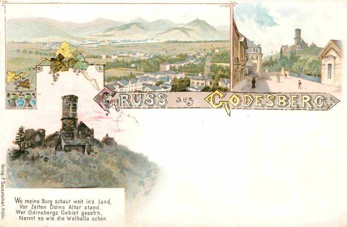 Bad Godesberg Ruine Godesburg Litho Gedicht