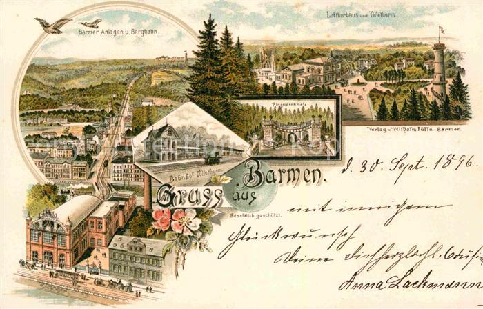 Barmen Wuppertal Bahnhof Toelleturm Bergbahn Luftkurhaus Ringel-Denkmal Litho