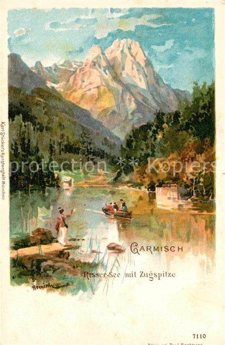GARMISCH-PARTENKIRCHEN Bayern Riessersee Zugspitze Kuenstlerkarte Heinisch Litho