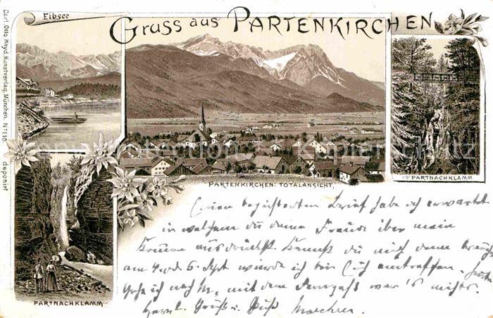 Partenkirchen Totalansicht Partnachklamm Eibsee Litho