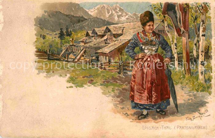 Bergen Fritz Litho Loisachtal Partenkirchen Frau Tracht