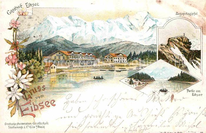 Eibsee Gasthof Eibsee Zugspitzgipfel Litho