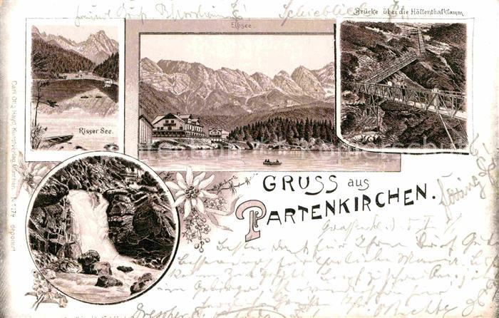 Partenkirchen Rissersee Eibsee Bruecke Hoellentalklamm Litho