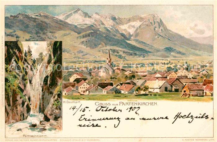 Partenkirchen Partnachklamm Kuenstlerkarte H. Deucher Litho