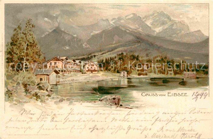 Eibsee Hotel Kuenstlerkarte H. Deuchert Litho