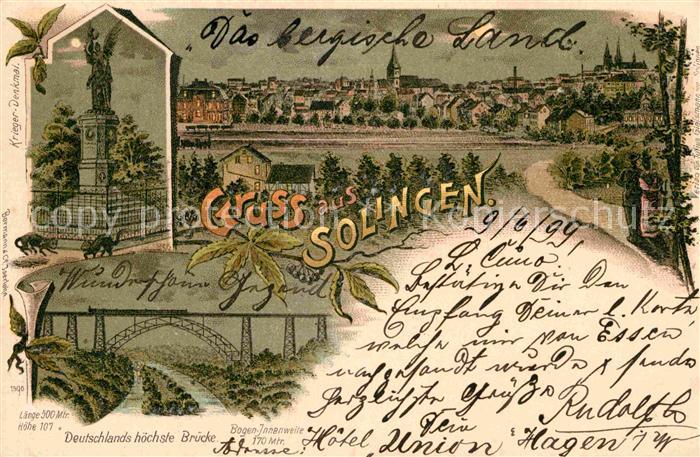 Solingen Muengstener Bruecke Krieger-Denkmal Litho