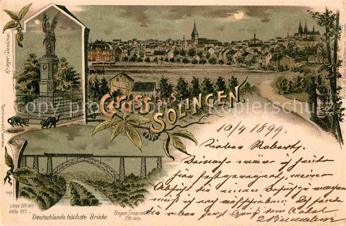 Solingen Muengstener Bruecke Krieger-Denkmal Litho