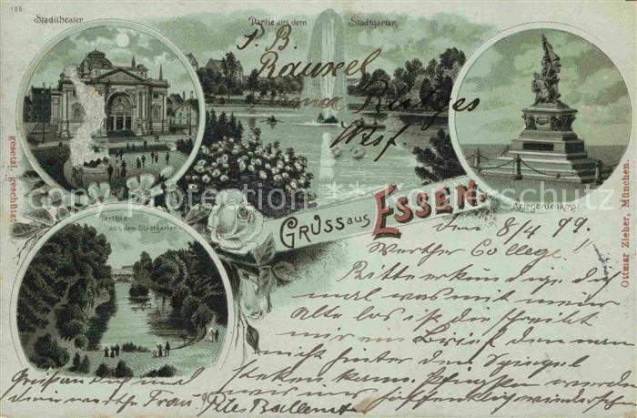 Essen Ruhr Stadttheater Kriegerdenkmal Stadtgarten Litho