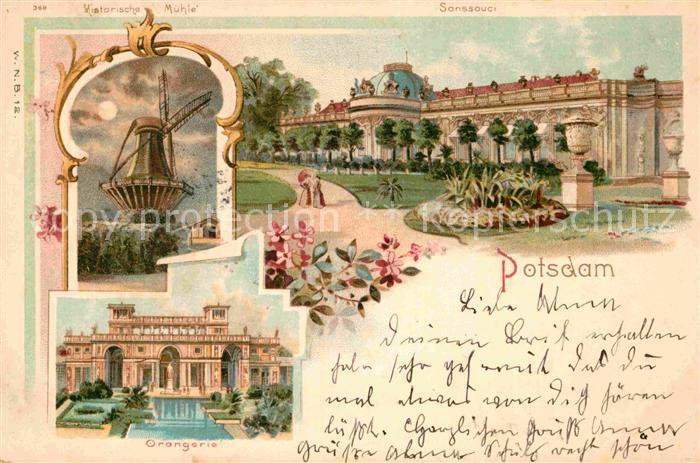 Potsdam Sanssouci Historische Muehle Orangerie Litho