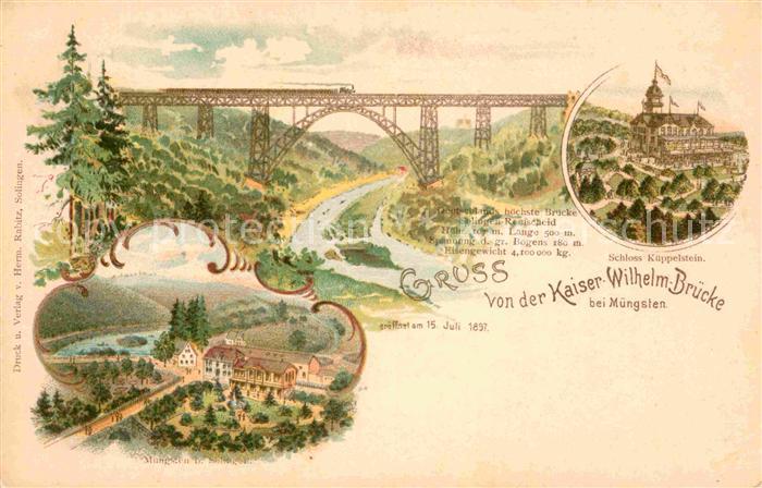 Muengsten Kaiser-Wilhelm-Bruecke Schloss Kueppelstein Litho