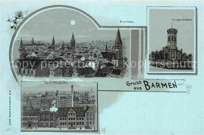 Barmen Wuppertal Kriegerdenkmal Total-Bergbahn Litho