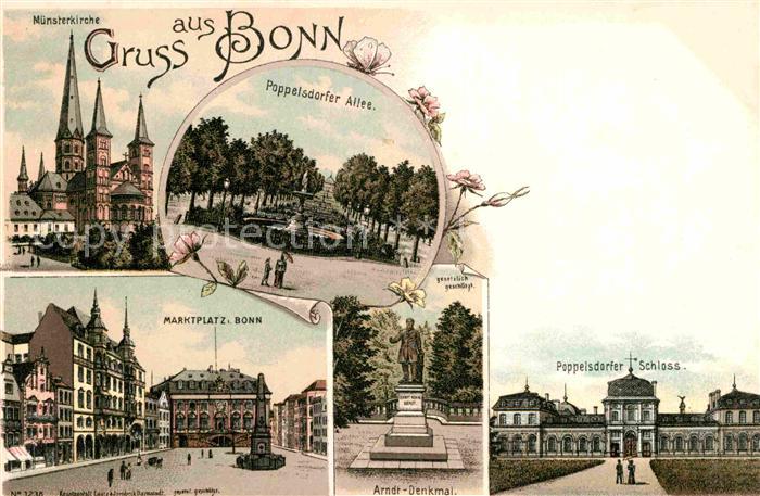 Bonn Rhein Marktplatz Poppelsdorfer Allee Arndt-Denkmal Litho