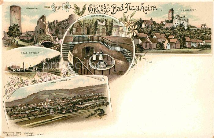 Bad Nauheim Gradirwerke Cransberg Kurbrunnen Muenzenberg Litho