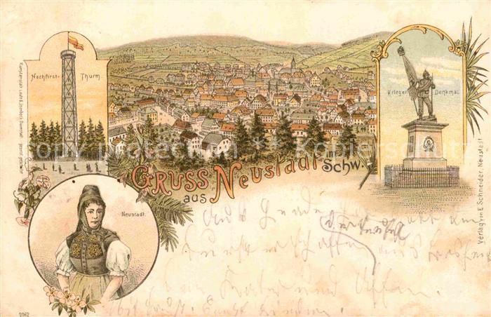 Neustadt Schwarzwald Hochfirstturm Kriegerdenkmal Tracht Litho