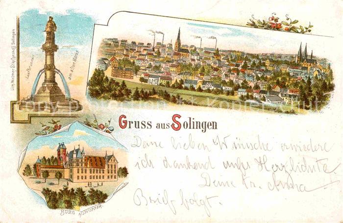 Solingen Laufbrunnen Alter Markt Schloss Burg Litho