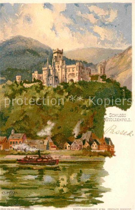 Koblenz Rhein Schloss Stolzenfels Kuenstlerkarte C. Pfaff Litho