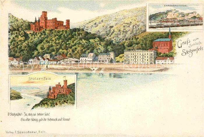 Koblenz Rhein Stolzenfels Ehrenbreitstein Litho