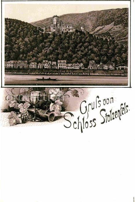 Koblenz Rhein Schloss Stolzenfels Litho