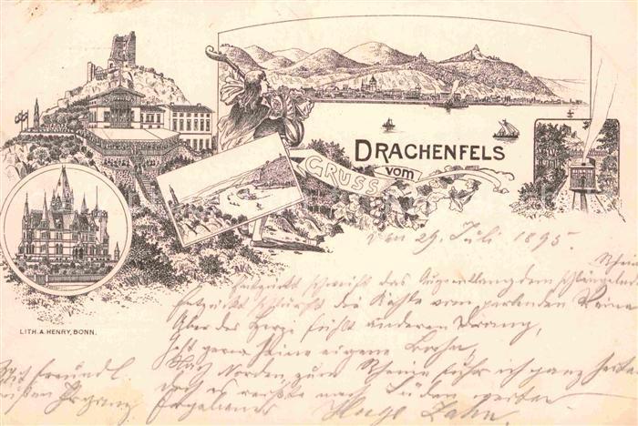Drachenfels Hotel Bergbahn Litho