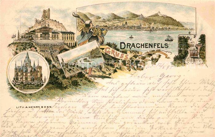 Drachenfels Hotel Bergbahn Litho