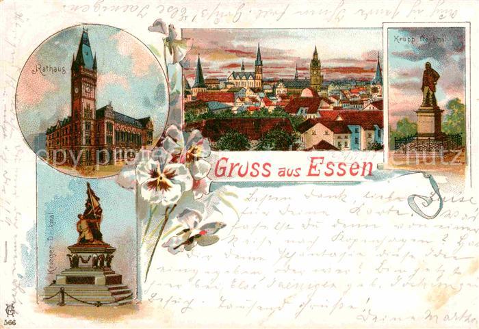 Essen Ruhr Krupp-Denkmal Rathaus Kriegerdenkmal Litho