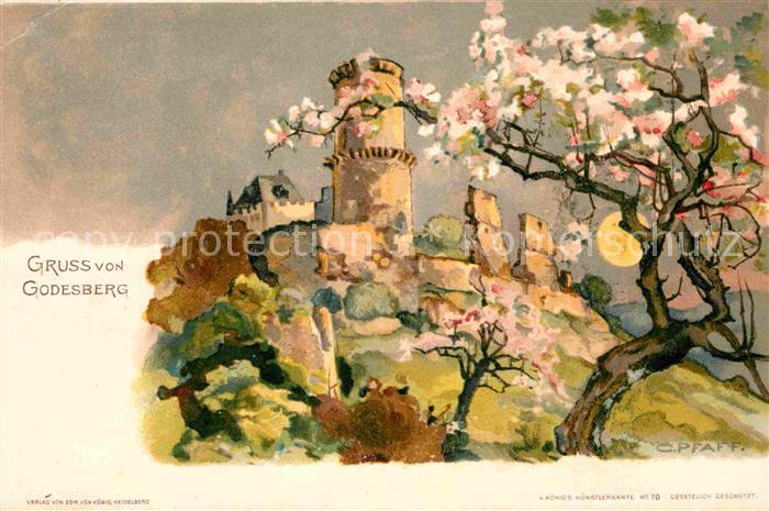 Bad Godesberg Ruine Godesburg Litho Kuenstlerkarte C. Pfaff