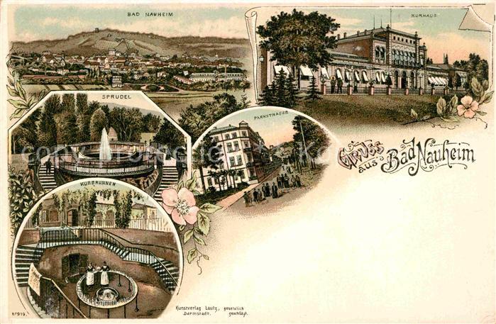 Bad Nauheim Parkstrasse Kurbrunnen Kurhaus Sprudel Litho