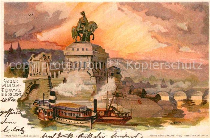 Koblenz Rhein Kaiser-Wilhelm-I.-Denkmal Litho Kuenstlerkarte C. Pfaff