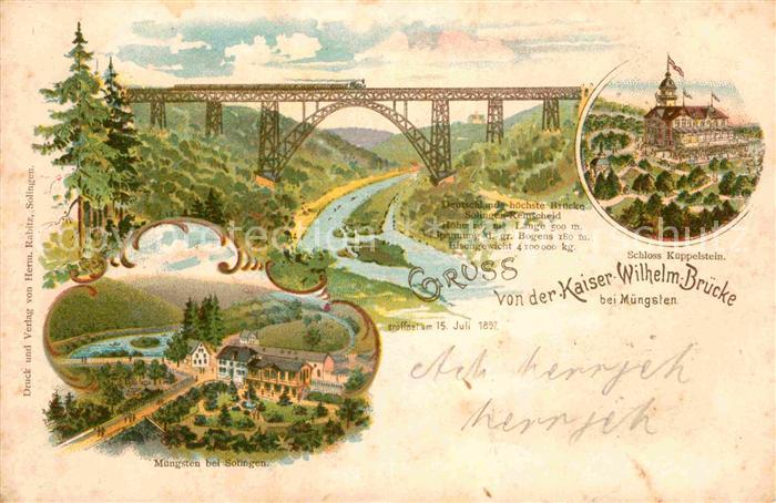 Muengsten Kaiser-Wilhelm-Bruecke Schloss Kueppelstein Litho