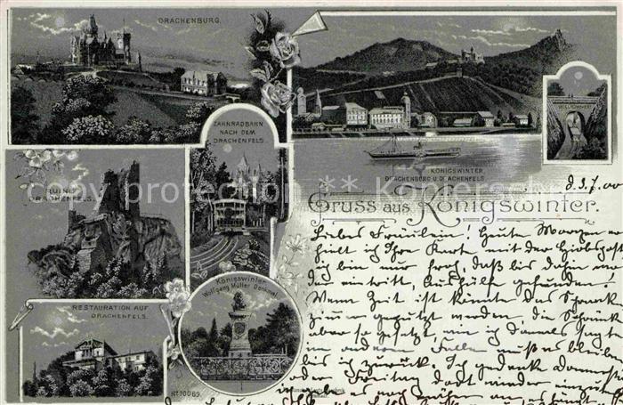 Koenigswinter Wolfgang-Mueller-Denkmal Zahnradbahn Drachenburg Litho