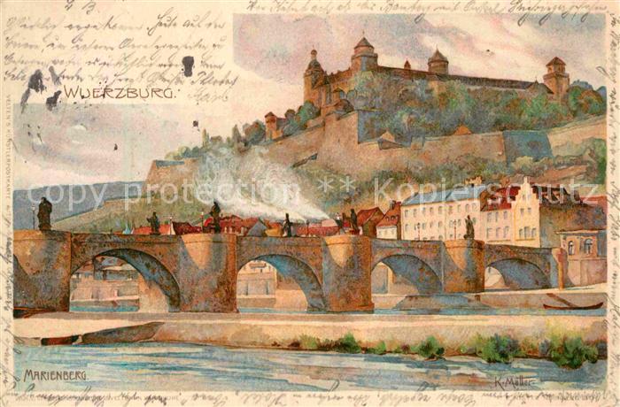 WueRZBURG Bayern Marienberg Kuenstlerkarte K. Mutter