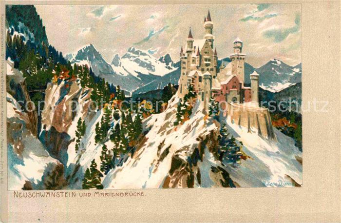 Fuessen Allgaeu Neuschwanstein Marienbruecke Kuenstlerkarte M. Zeno Diemer