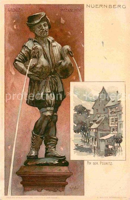 NueRNBERG  CITY Pegnitz Gaensemaennchenbrunnen Kuenstlerkarte K. Mutter