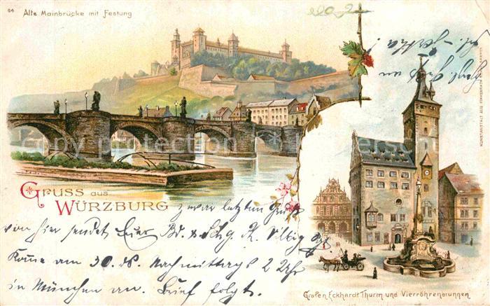 WueRZBURG Bayern Alte Mainbruecke Festung Grafen Eckhardt Turm Vierroehrenbrunne