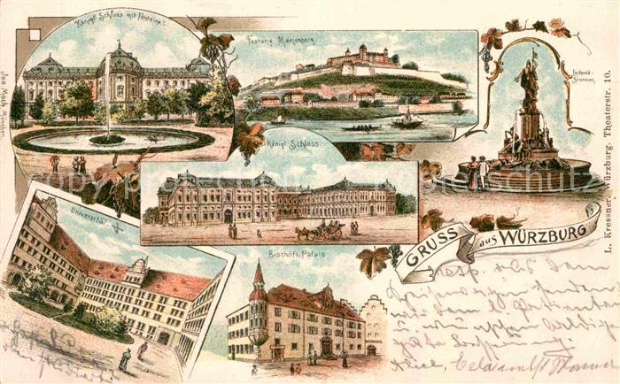 WueRZBURG Bayern Bischoefl. Palais Universitaet Koenigl. Schloss Fontaine Festun