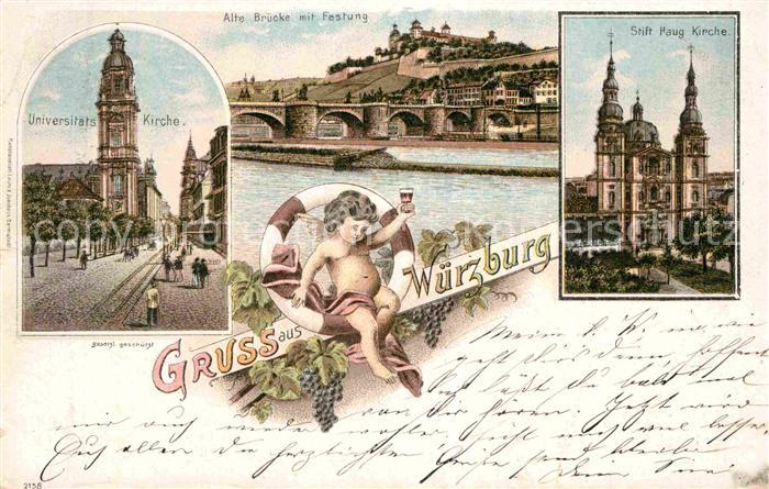 WueRZBURG Bayern Stift Haug Kirche Universitaets-Kirche Alte Bruecke Festung
